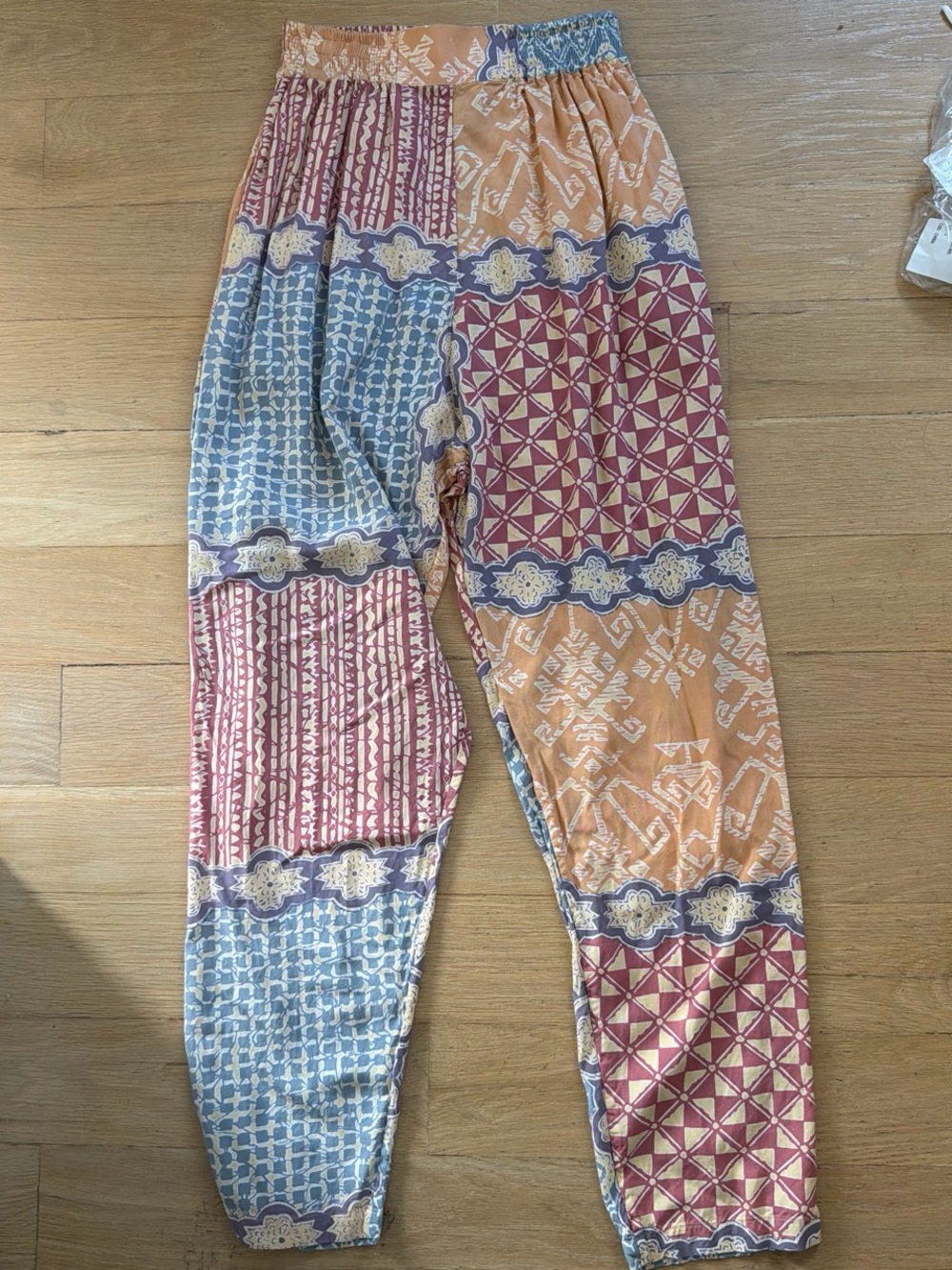 Boho Patchwork Print Elastic Waist Pants - Multi